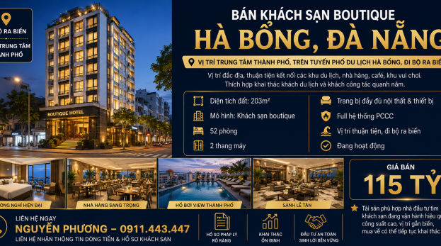 BÁN KHÁCH SẠN BOUTIQUE ĐƯỜNG HÀ BỔNG, SƠN TRÀ, ĐÀ NẴNG, ĐỐI LƯNG VÕ NGUYÊN GIÁP