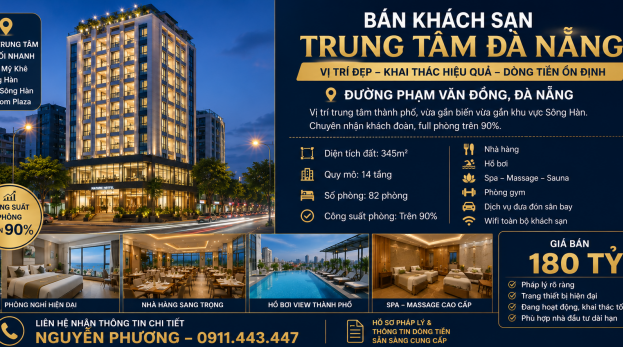 BÁN KHÁCH SẠN ĐƯỜNG PHẠM VĂN ĐỒNG, SƠN TRÀ, ĐÀ NẴNG | 180 TỶ