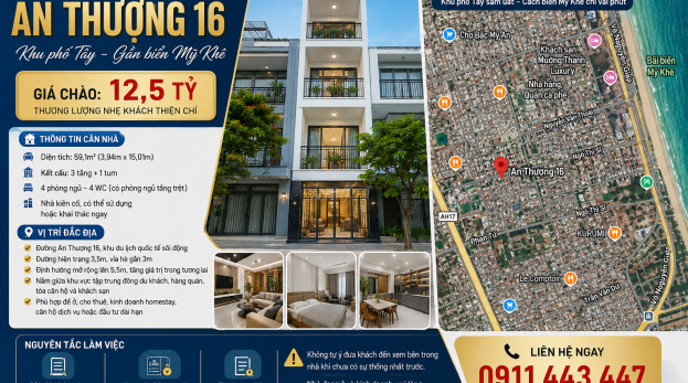 Bán nhà An Thượng 16 gần biển Mỹ Khê | Nhà 3 tầng giá 12,5 tỷ