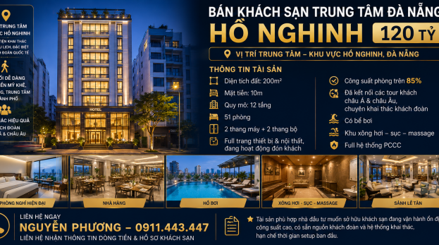 Khách sạn đường Hồ Nghinh, gần Dương Đình Nghệ, À La Carte, Sơn Trà, Đà Nẵng cần bán