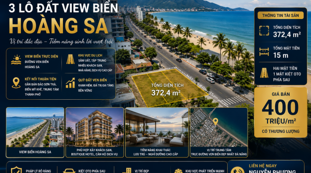 NHANH TAY SỞ HỮU 3 LÔ ĐẤT LIỀN KỀ, 3 MẶT TIỀN VIEW BIỂN ĐƯỜNG HOÀNG SA, ĐÀ NẴNG